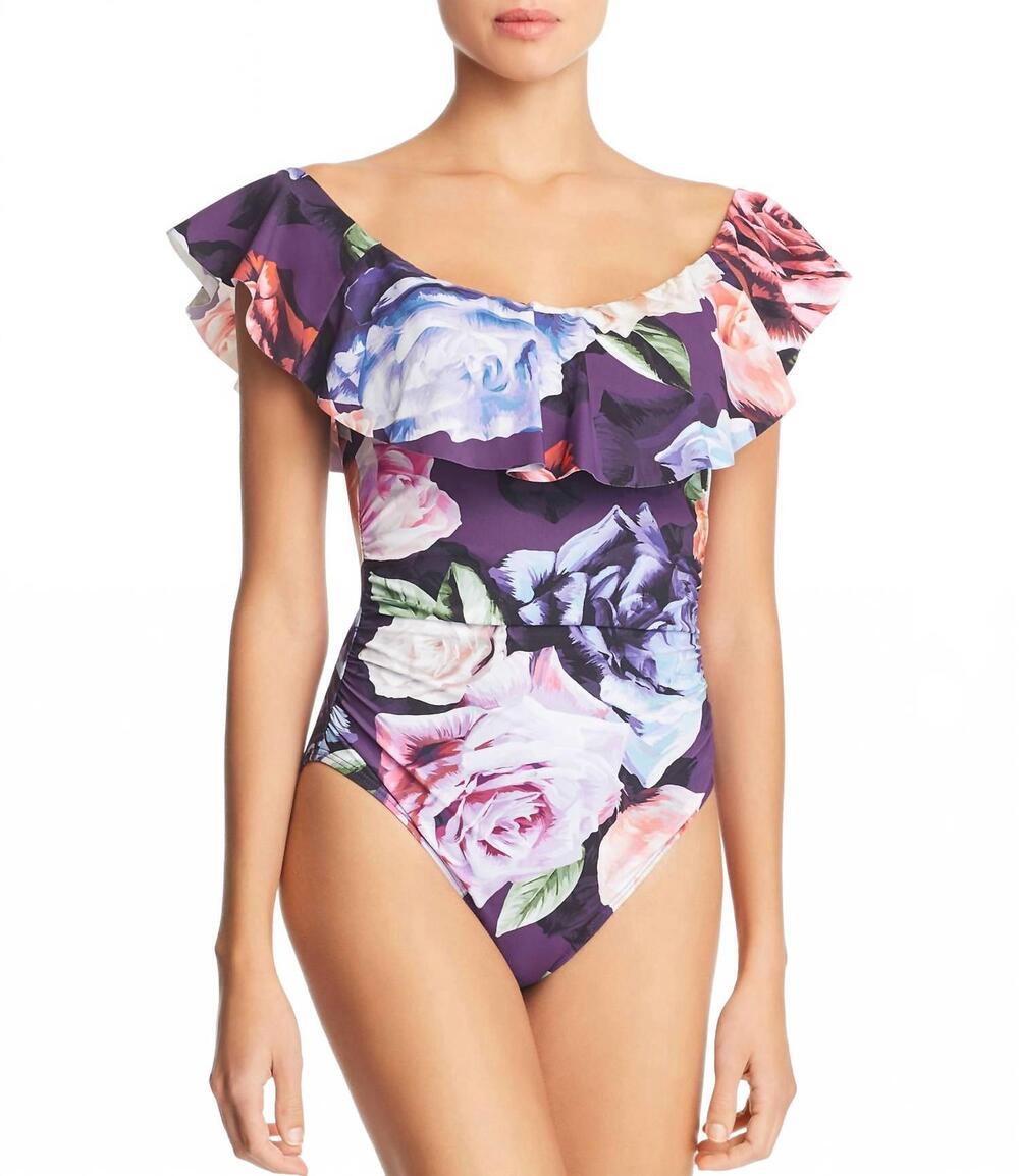 NEW LA BLANCA la blanca womens bloom fields off-the-shoulder one-piece swimsuit
